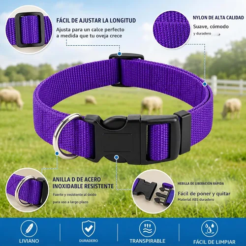 Vista 3 de Juego de 8 collares de cabra con campana, collar de nailon ajustable