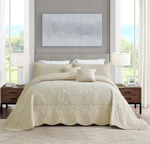 Vista 12 de Colcha Queen de Algodón de Tamaño Grande, Diseño de Patrón Paisley Reversible, Cobertor de Cama Ligero, Juego de 5 Piezas - Queen, Gris Generous