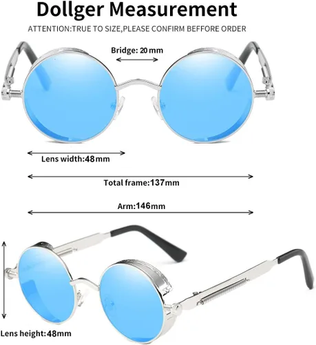 Vista 53 de Dollger Gafas de sol vintage Steampunk Retro Metal Round Circle Frame