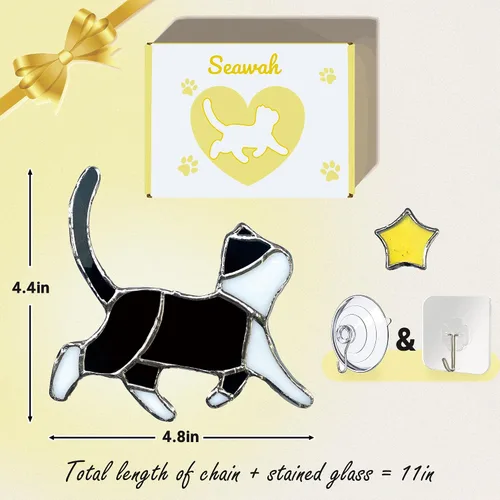 Vista 5 de Seawah Decoración de atrapasoles de cristal negro para colgar en la ventana, regalo conmemorativo, regalos para amantes de los gatos, mamá