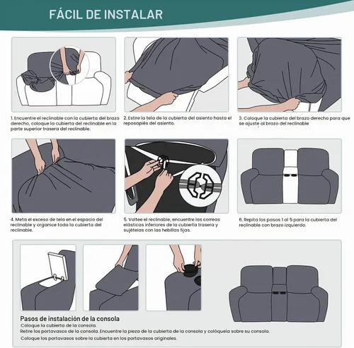 Vista 6 de Ruaozz - Fundas elásticas para sofá reclinable con consola de 4 piezas, con bolsillos, fundas de jacquard para sofá reclinable, protectores