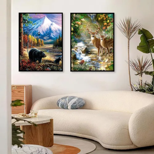 Vista 7 de Mowana Kits de arte de diamantes para adultos, paquete de 2 kits de pintura de diamantes de vida silvestre 5D sobre lienzo, paisaje de bosque