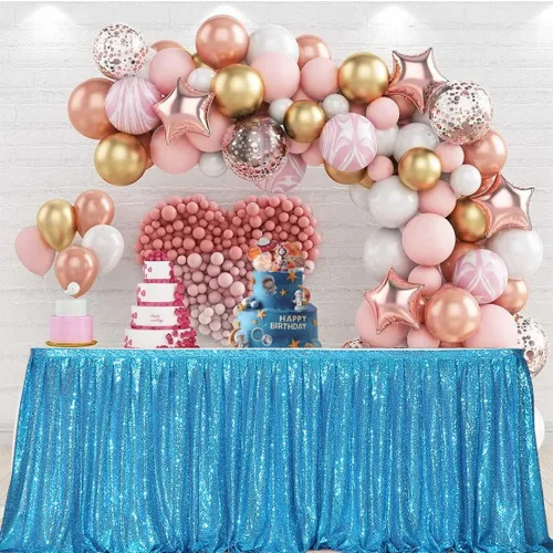 Vista 11 de PartyDelight Falda de mesa de lentejuelas doradas de 4 pies para mesa redonda/rectangular/cuadrada para fiesta de cumpleaños, boda, Navidad