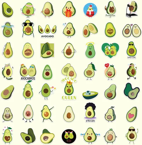 Vista 2 de 100 calcomanías de aguacate, calcomanías de aguacates de dibujos animados no repetitivos, calcomanías de aguacates de frutas de vinilo impermeable