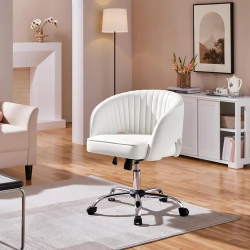Vista 10 de Yaheetech Silla de Oficina para Casa, Silla de Escritorio de Cuero Sintético, Silla Giratoria Moderna con Respaldo Acolchado Tipo Barril, Ruedas