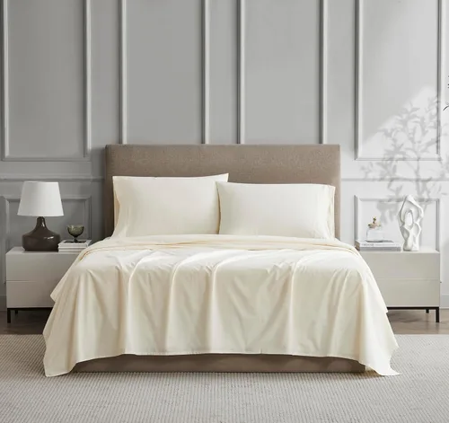 Vista 25 de Linen Closet Sábana bajera ajustable de 100% algodón solamente - Tamaño Full, azul - Tejido de percal nítido, fresco y transpirable, bolsillo