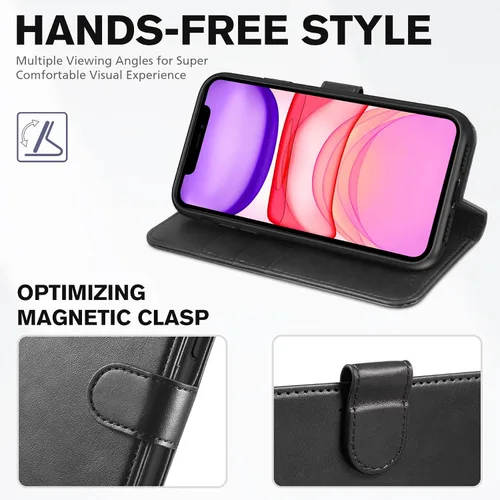 Vista 5 de TUCCH Funda tipo cartera para iPhone 11, [con bloqueo RFID] ranuras para tarjetas, soporte, cierre magnético, funda protectora de piel sintética