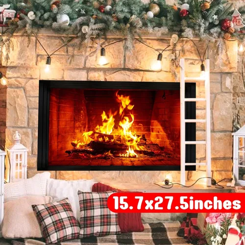 Vista 6 de Calcomanías de Pared de Chimenea Calcomanías de Pared 3D de Navidad Decoración Calcomanías de Fuego Ardiente para Paredes Calcomanías de Navidad