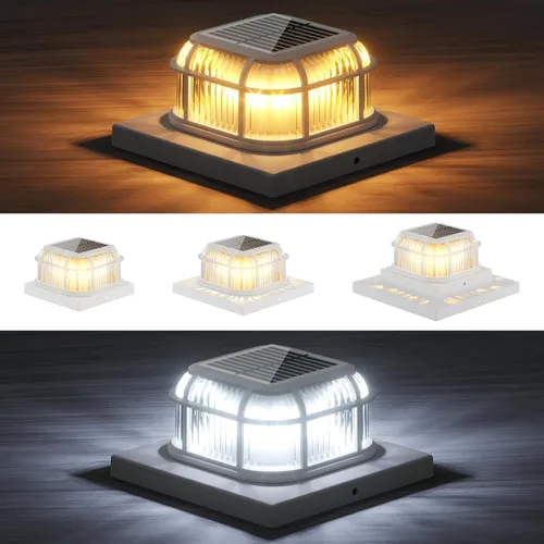 Vista 13 de Paquete de 6 luces solares para poste con base de 4 x 4, 5 x 5 y 6 x 6 pulgadas para postes de vinilo/madera, 16 LEDs brillantes luces solares