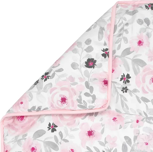 Vista 4 de Bedtime Originals Juego de cama para cuna de bebé de 3 piezas con diseño floral de acuarela rosa