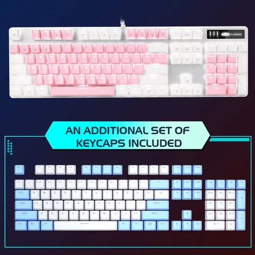Vista 5 de MageGee Teclado mecánico para juegos, interruptor azul mejorado de 104 teclas, teclado retroiluminado blanco, teclado mecánico con cable USB