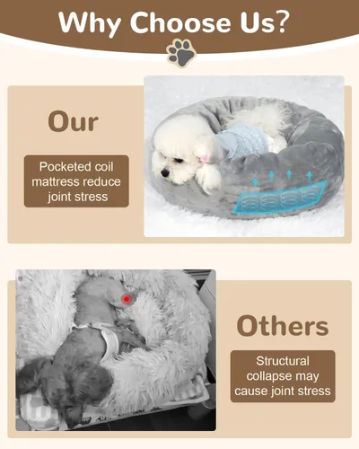 Vista 6 de Camas ortopédicas para perros pequeños de 20 pulgadas, cama para perros pequeños con bobinas en bolsillos y soporte de espuma suave, cama