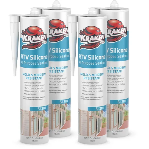 Vista 9 de Kraken Bond Sellador de silicona negro resistente al agua Cartucho de 100 a 10 onzas líquidas, RTV silicona para calafatear cocina y baño, todo uso