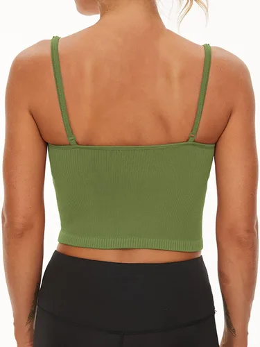 Vista 3 de FelFory Longline - Sujetador deportivo sin costuras para mujer, brasier deportivo acanalado para entrenamiento, top acolchado para fitness, yoga