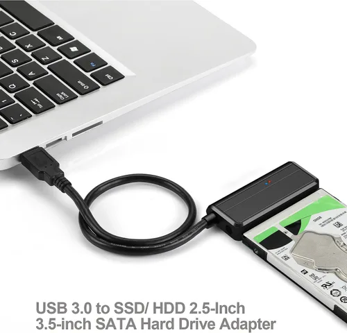 Vista 3 de Cable SATA a USB 3.0 a 2.5 Adaptador de disco duro de 3.5 pulgadas, convertidor externo para transferencia de datos SSD/HDD, con fuente