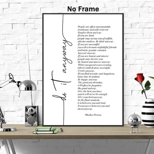 Vista 2 de Arte de pared con citas de Madre Teresa, póster con citas inspiradoras, arte de pared para la oficina en casa, decoración de pared, citas