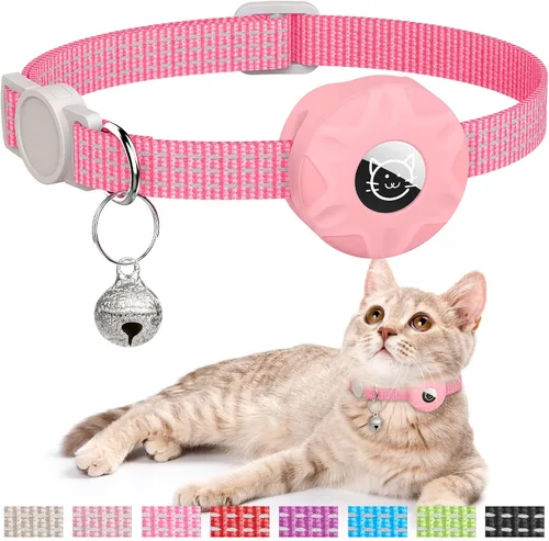 Vista 15 de Apple AirTag - Collar para gatos, rastreador GPS con función separable y campana, ligero para gatos y gatitos (negro)