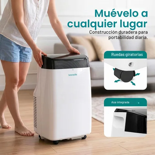 Vista 5 de SereneLife Aire acondicionado portátil, deshumidificador y ventilador Motor dual 3 en 1 8,000 BTU AC con rango de temperatura de 64 °F a 90 °F