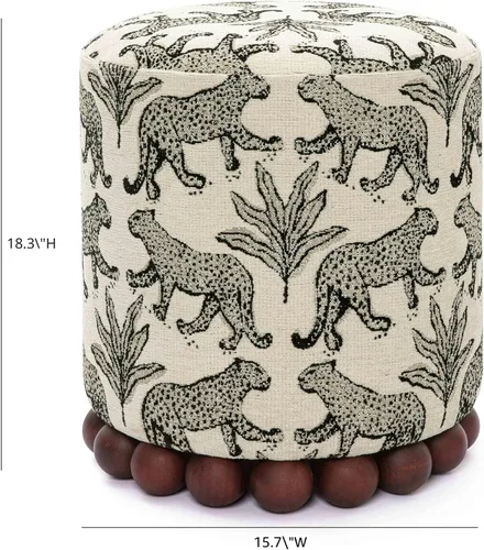 Vista 3 de Tov Furniture Dex taupe con estampado de leopardo, otomana de jacquard Topo