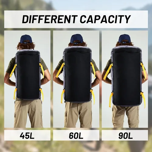 Vista 5 de MIER Mochila de lona grande con compartimento para zapatos, resistente y resistente al agua, gris, 90L