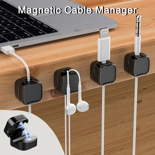 Vista 2 de IFNOW Paquete de 6 clips magnéticos para cables para mesita de noche, soporte de cable autoadhesivo en blanco y negro, clip ajustable para negro