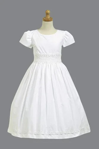 Vista 4 de Lito de algodón blanco Smocked Comunión Vestido de manga corta tamaño 712 10 Blanco