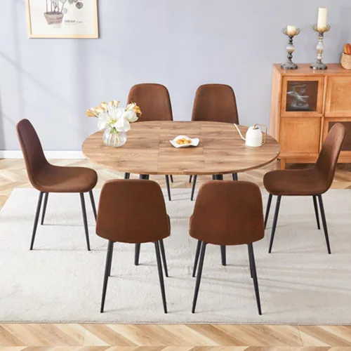 Vista 14 de FURNITO Juego de mesa de comedor de madera para 4, mesa extensible redonda a ovalada de 42 a 54 pulgadas con 4 sillas de tela, juego de comedor 4
