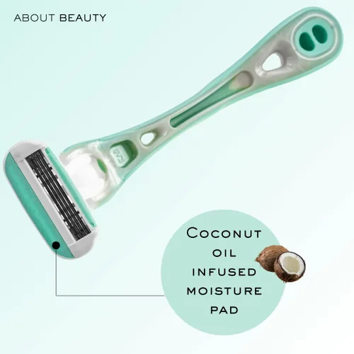 Vista 4 de Acerca de Beauty Complete 4 Blade System - Maquinilla de afeitar reutilizable, incluye 1 mango ergonómico reutilizable y 6 cartuchos de cuchillas