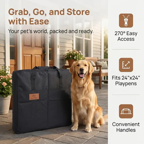 Vista 4 de PJYuCien Bolsa de Almacenamiento para Corralito de Perros, Adecuada para Corralito Plegable de Ejercicio para Mascotas de 61x61 cm, Valla