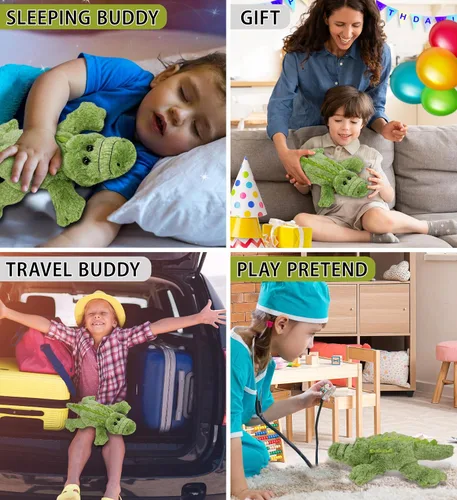 Vista 4 de DolliBu - Animal de peluche de cocodrilo, súper suave, juguete de peluche verde silvestre, regalo para niños y adultos, 12 pulgadas