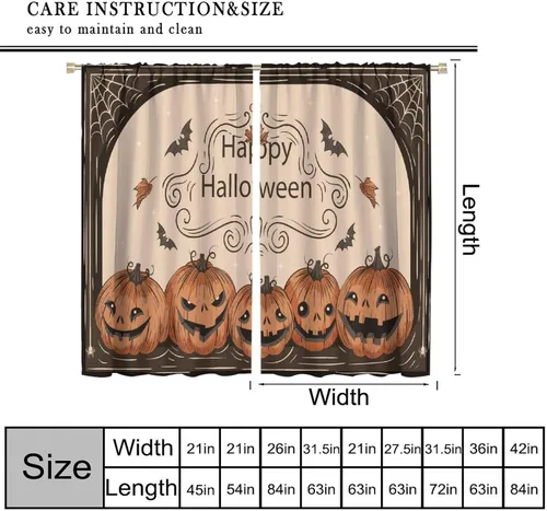Vista 3 de Cortinas de bosque de Halloween, castillo negro, calabaza, murciélago, búho, gato, decoración de ventana de cocina, dormitorio, sala de estar