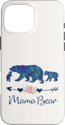 Vista 19 de Teal Blue Purple Floral Mama Bear and Two Cubs White Case for iPhone 16
