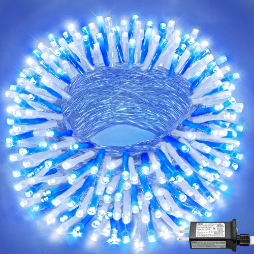 Vista 24 de Tira de 200 luces LED de 66 pies para exteriores, luces de Navidad conectables para interiores, cable transparente, impermeable, 8 modos de luces
