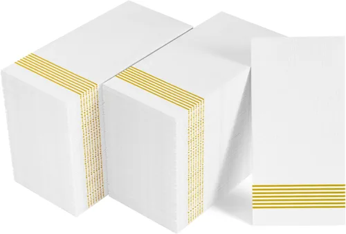 Vista 11 de LITOPAK Paquete de 100 toallas de invitados desechables, suaves y absorbentes, toallas de papel para invitados, para baños, fiestas, bodas o Plateado