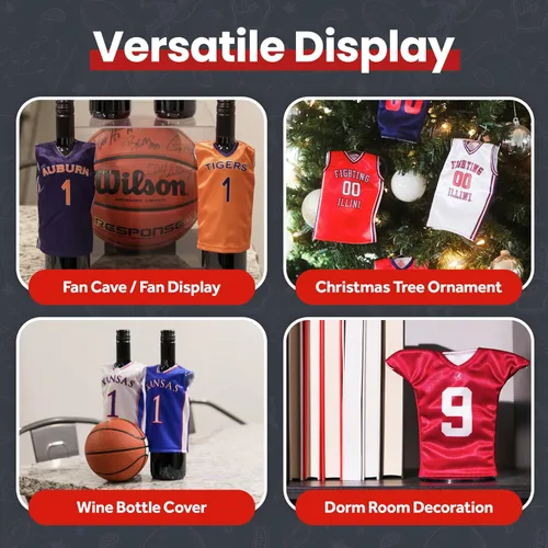 Vista 3 de Officially Licensed Miniature Sports Jersey Stand & Mini Hanger Included, Sports Fan Gift, Wine Bottle Sleeve, Holiday Ornament