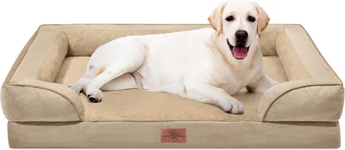 Vista 183 de Comfort Expression - Cama ortopédica para perros medianos, 28 x 19 pulgadas, cama impermeable y de apoyo de espuma con cojines removibles, sofá