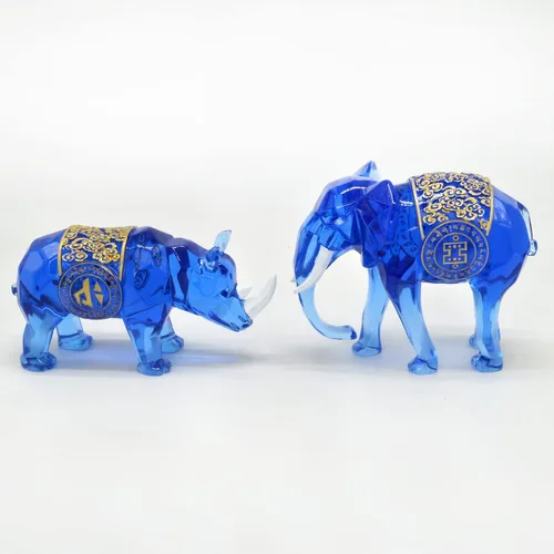 Vista 2 de fengshuisale Decoración de estatua de elefante real y rinoceronte cósmico para el hogar W5371