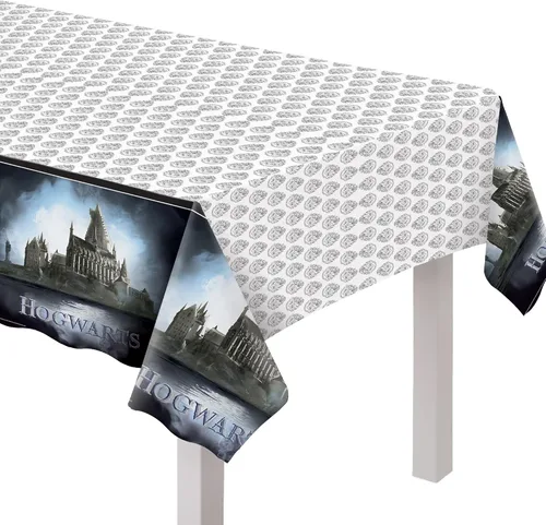 Vista 2 de Mantel de plástico multicolor, 54 x 96 pulgadas (1 unidad), decoración de fiesta espeluznante perfecta para niños y adultos, villanos de Halloween