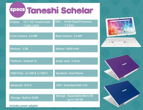 Vista 6 de Tanoshi Scholar - Computadora infantil para niños de 6 a 12 años, pantalla táctil HD de 10.1 pulgadas (morado)