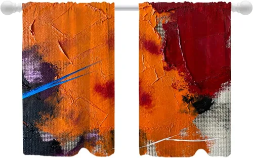 Vista 77 de Shrahala Beige and Orange Abstract Art Brushstrokes Blackout Curtain Tiers, Abstract Oil Paint Kitchen Valance Light Blocking Tier Drapes with Rod