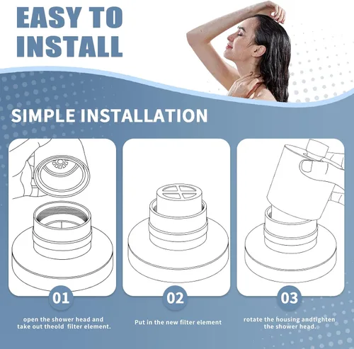 Vista 4 de Paquete de 3 filtros de repuesto para cabezal de ducha JOLIE, compatible con cartucho de filtro de ducha JOLIE, reduce el cloro, metales pesados e