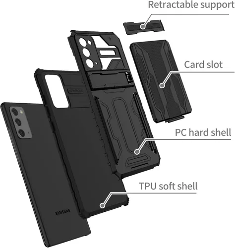 Vista 7 de Asuwish Funda de teléfono para Samsung Galaxy Note 20 Glaxay Note20 5G con protector de pantalla de vidrio templado y soporte para tarjeta de Negro
