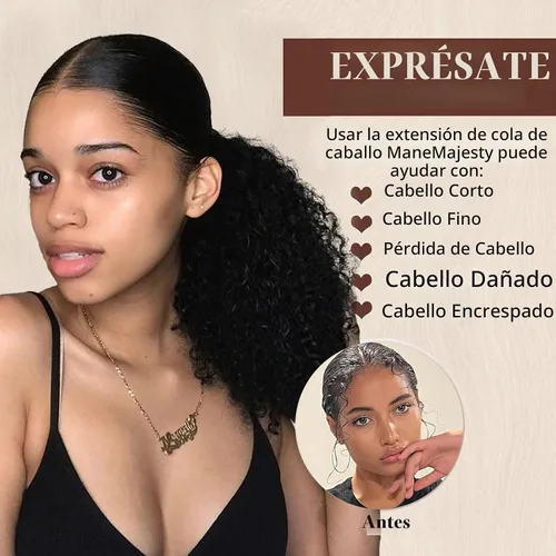 Vista 4 de Extensión de cola de caballo de cabello humano de 12 pulgadas con cordón rizado profundo para mujeres negras, extensión rizada 3C, color negro