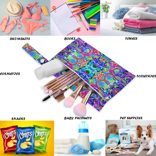 Vista 3 de visesunny Bolsa húmeda de estilo étnico con estampado de teñido anudado, 2 piezas, con bolsillos con cremallera, lavable, reutilizable, espaciosa