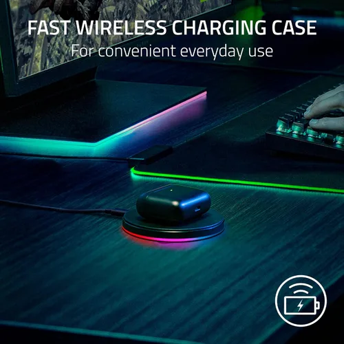 Vista 4 de Razer Nuevos auriculares inalámbricos Hammerhead Pro HyperSpeed para PC, Playstation, Switch, móvil ANC ajustable - Funda de carga inalámbrica