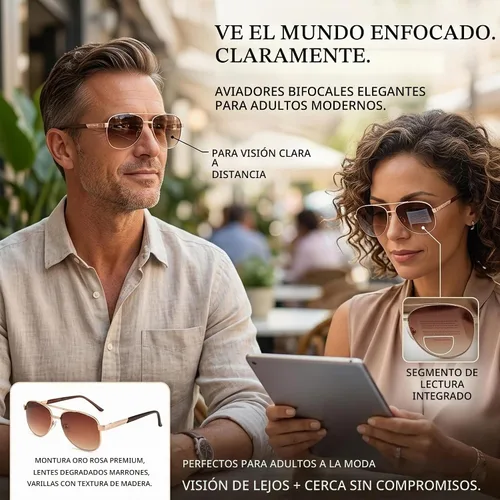 Vista 6 de Gafas de lectura bifocales para lectura y gafas de sol unisex Marco marrón (Brown Frame)