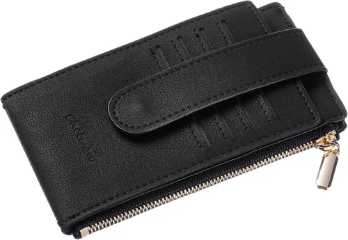 Vista 5 de Chelmon Billetera delgada con bloqueo RFID para mujer con bolsillo con cremallera Negro liso Minimalista
