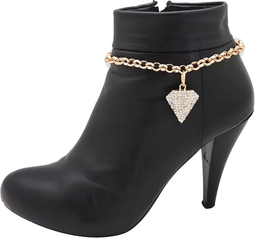 Vista 7 de Joyería de moda para mujer, pulsera de bota, cadena de metal dorado, con forma de diamante de plata de lujo, encanto, Metal