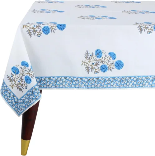 Vista 53 de Ridhi Mantel rectangular con estampado de bloque de mano verde espárragos Espárragos Verde Gadd