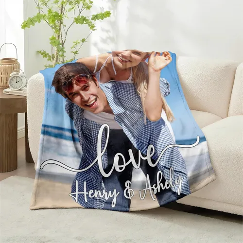 Vista 3 de ShineSand envía al día siguiente, cobija personalizada con texto de foto - impresa en EE. UU., cobijas con fotos personalizadas, regalos de Navidad